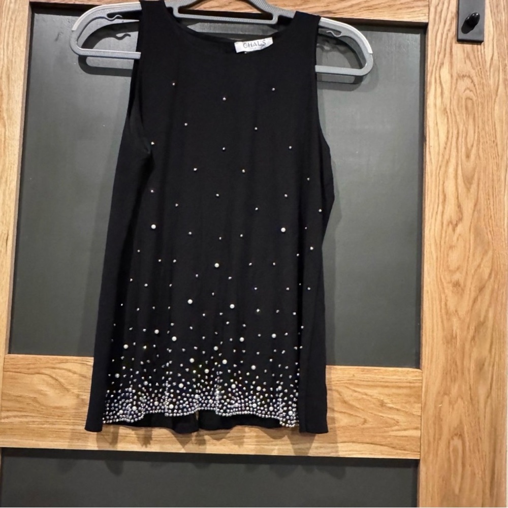 Chaus New York Black Rhinestone Sleeveless Top Size Small